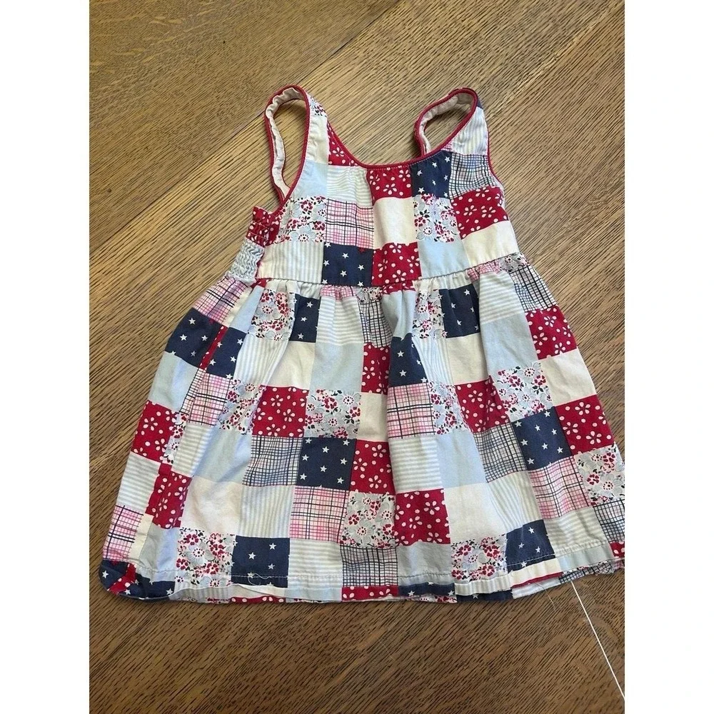 OshKosh B'gosh 18M Red White & Blue Patchwork Quilt Dress + Diaper Cover